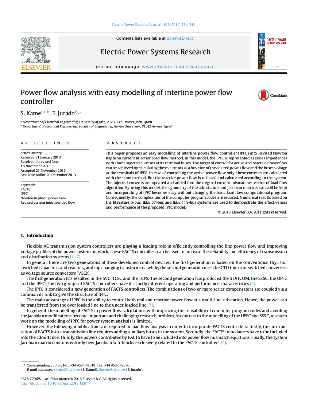 Power flow analysis with easy modelling of interline power flow controller