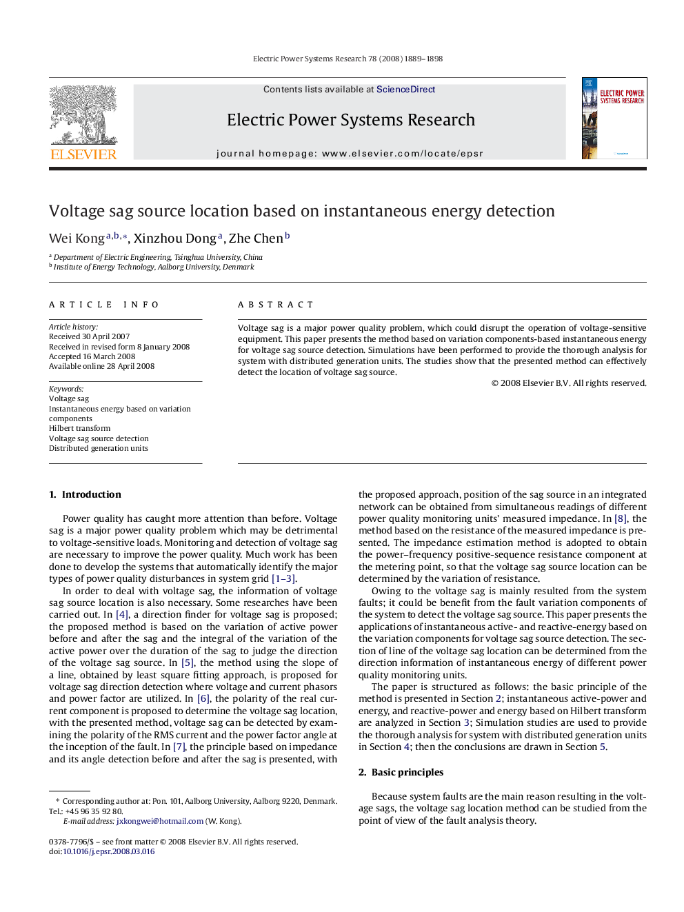 Voltage sag source location based on instantaneous energy detection