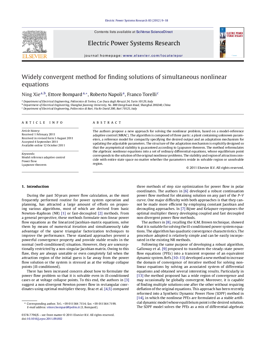 Widely convergent method for finding solutions of simultaneous nonlinear equations