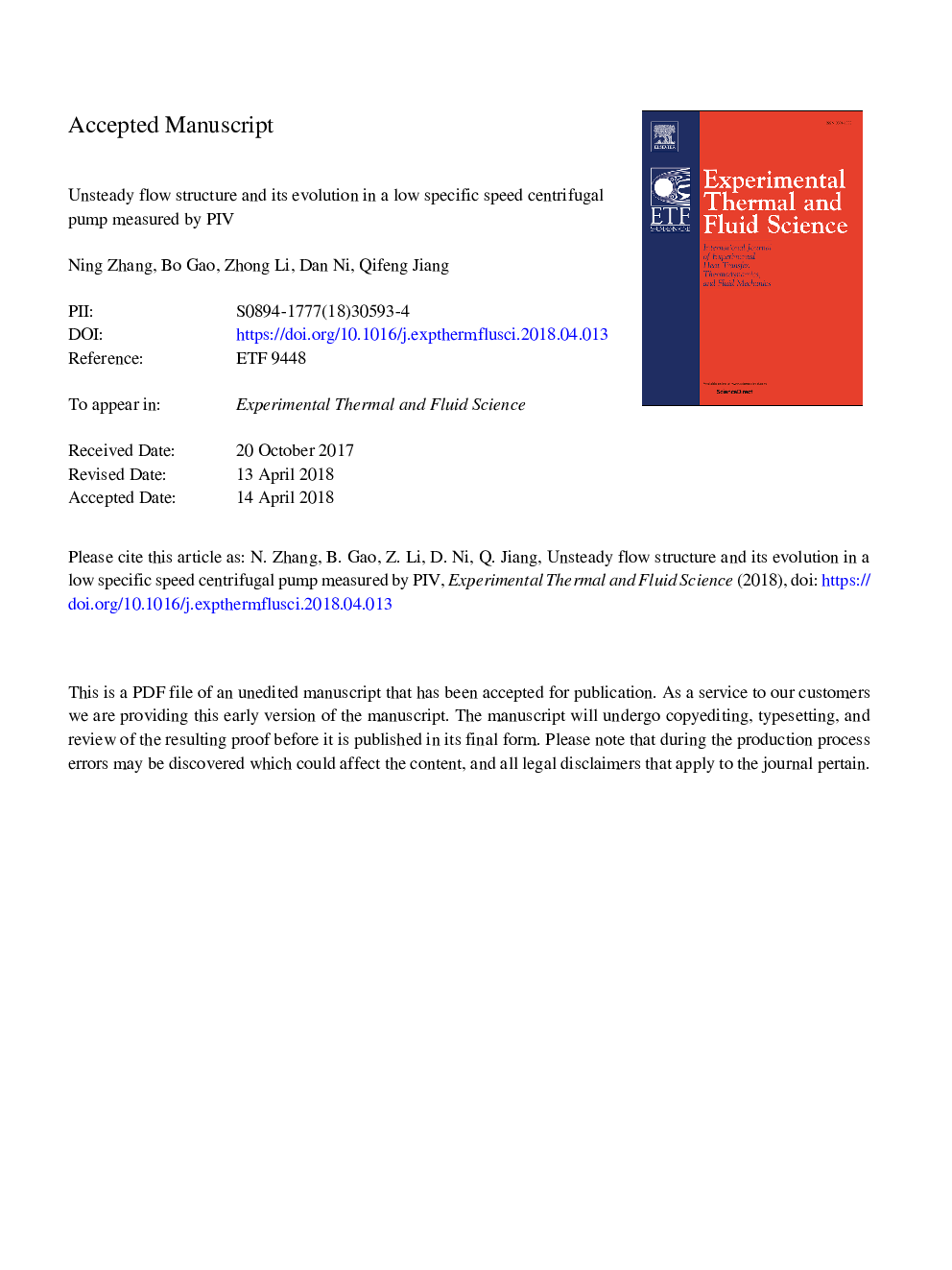 Unsteady flow structure and its evolution in a low specific speed centrifugal pump measured by PIV