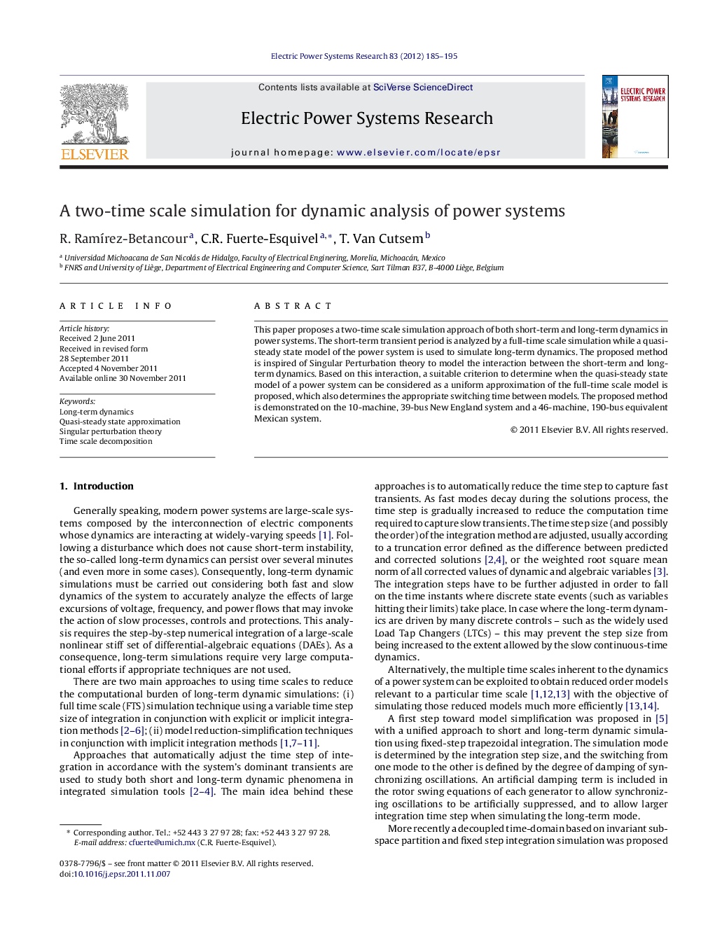 A two-time scale simulation for dynamic analysis of power systems