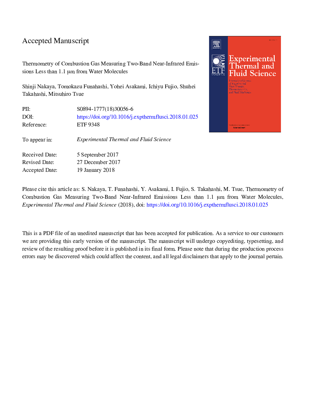 Thermometry of combustion gas measuring two-band near-infrared emissions less than 1.1â¯Î¼m from water molecules