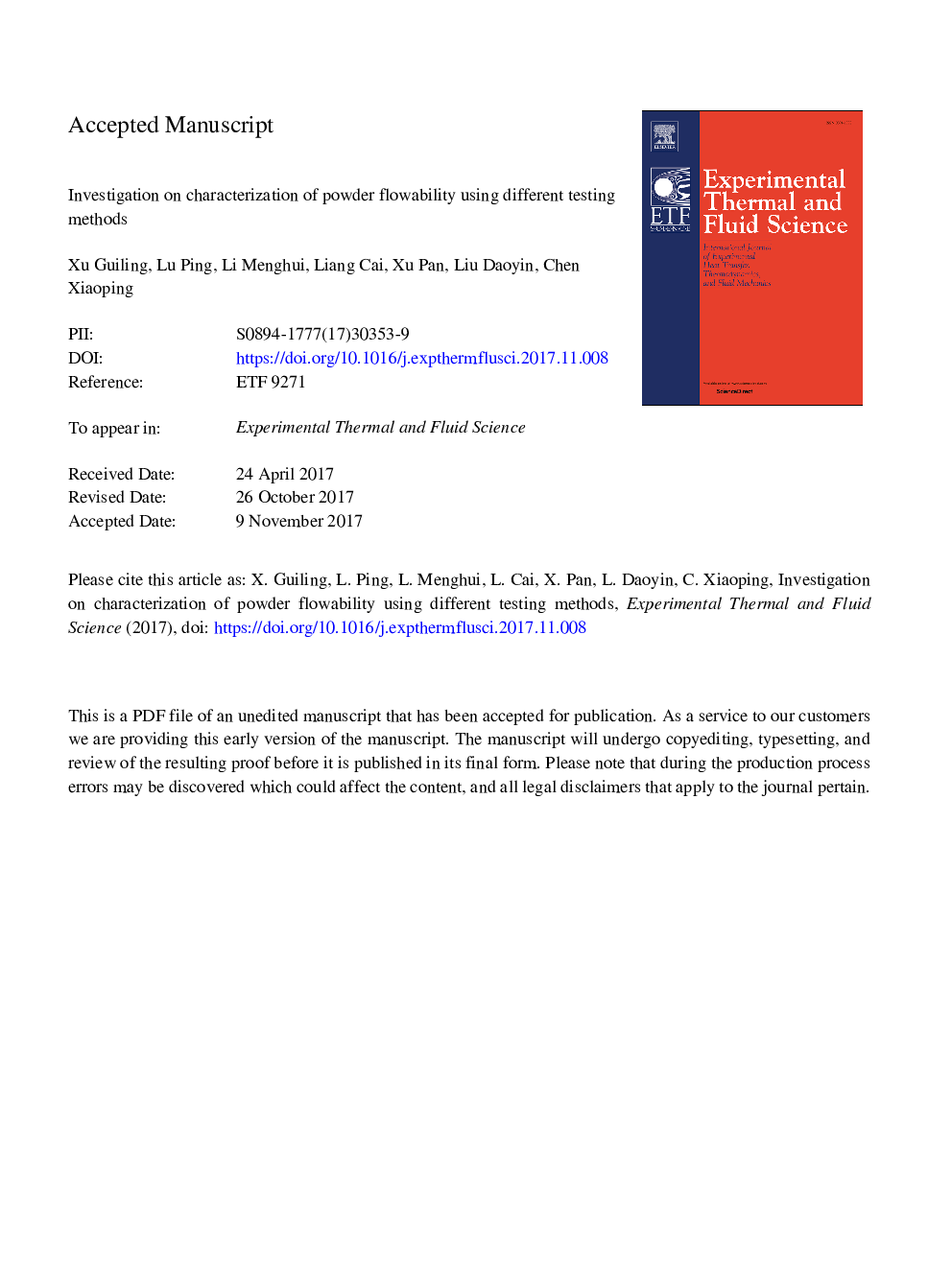 Investigation on characterization of powder flowability using different testing methods