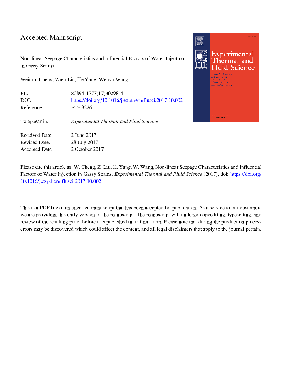 Non-linear seepage characteristics and influential factors of water injection in gassy seams