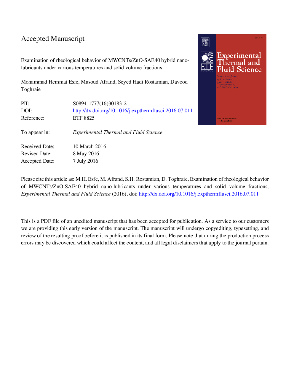 Examination of rheological behavior of MWCNTs/ZnO-SAE40 hybrid nano-lubricants under various temperatures and solid volume fractions