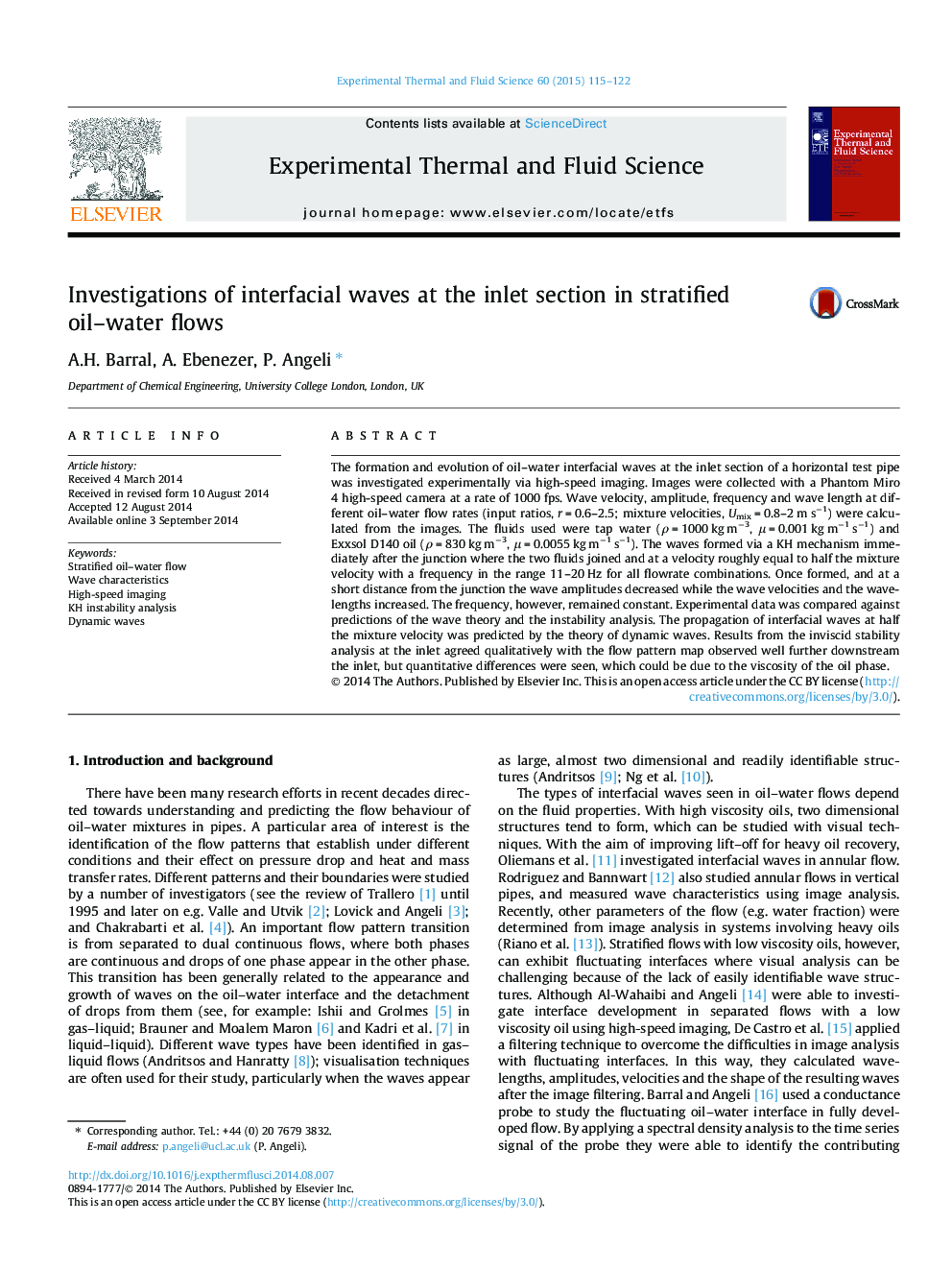 Investigations of interfacial waves at the inlet section in stratified oil-water flows