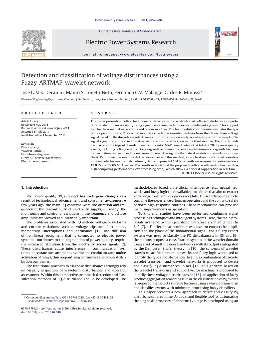 Detection and classification of voltage disturbances using a Fuzzy-ARTMAP-wavelet network