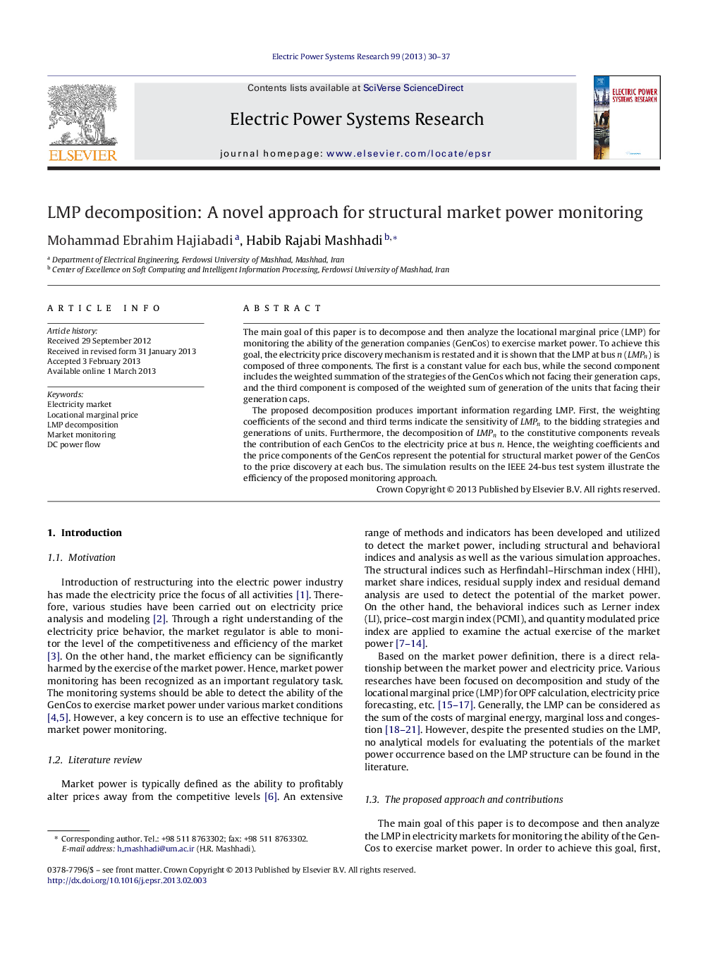 LMP decomposition: A novel approach for structural market power monitoring