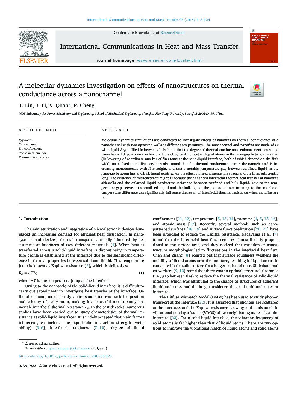 A molecular dynamics investigation on effects of nanostructures on thermal conductance across a nanochannel