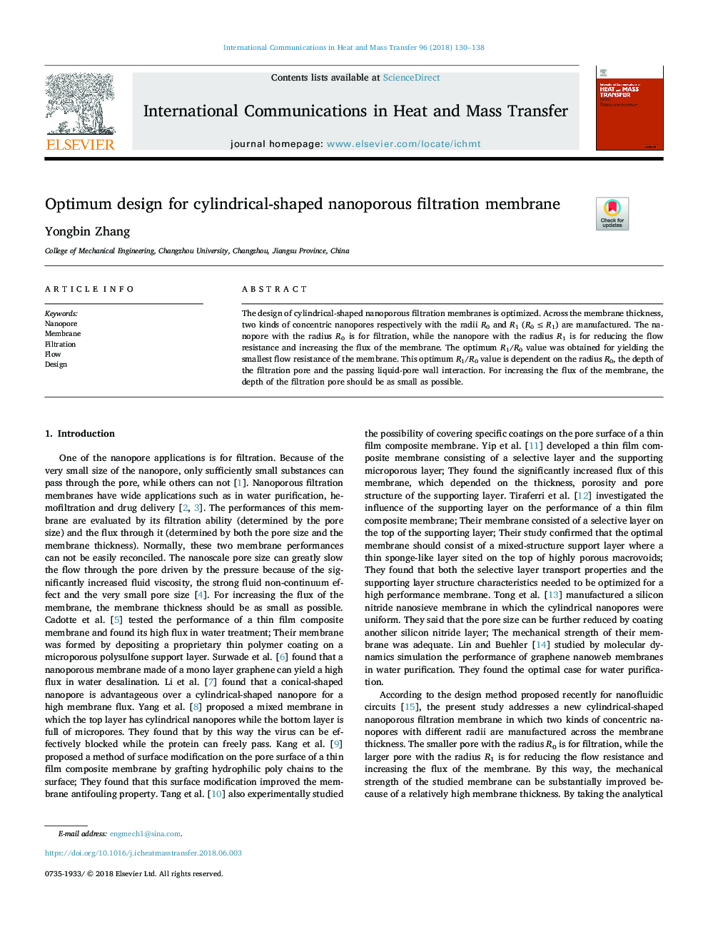 Optimum design for cylindrical-shaped nanoporous filtration membrane