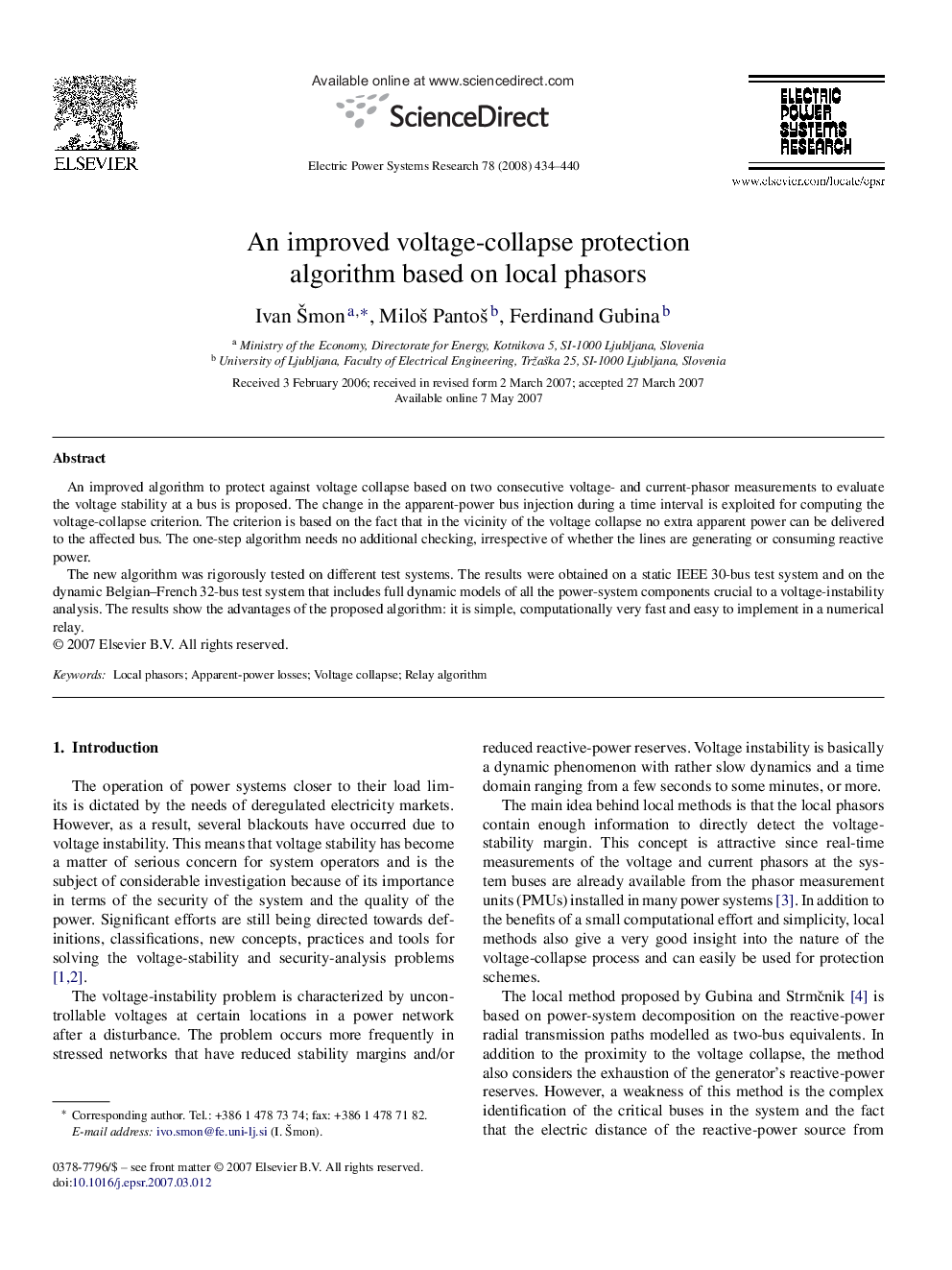 An improved voltage-collapse protection algorithm based on local phasors