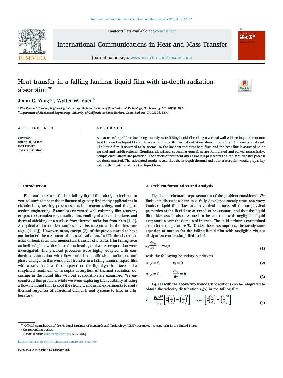 Heat transfer in a falling laminar liquid film with in-depth radiation absorption