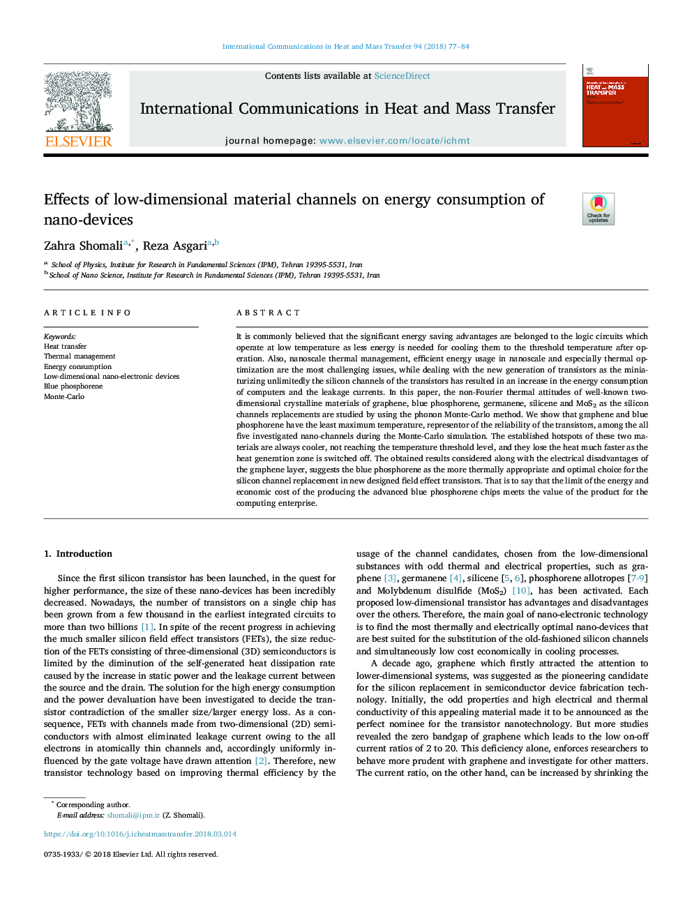 Effects of low-dimensional material channels on energy consumption of nano-devices