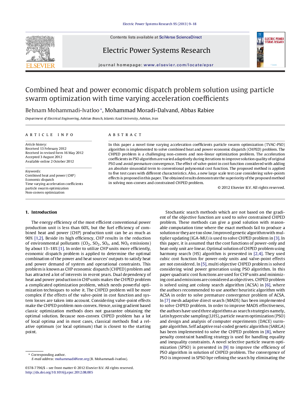 Combined heat and power economic dispatch problem solution using particle swarm optimization with time varying acceleration coefficients