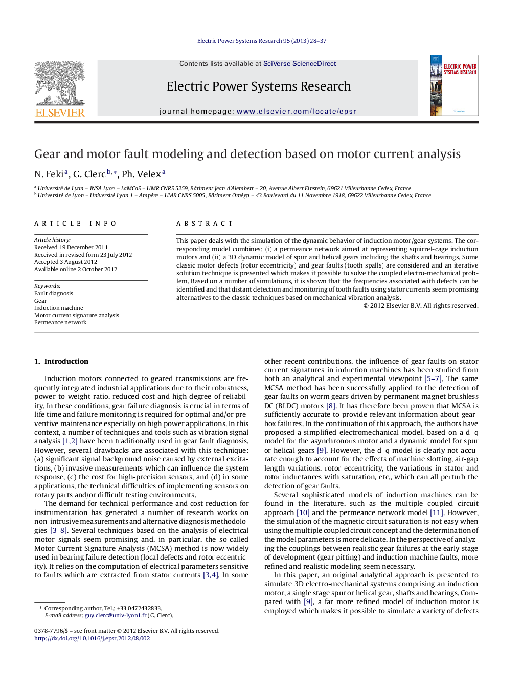 Gear and motor fault modeling and detection based on motor current analysis