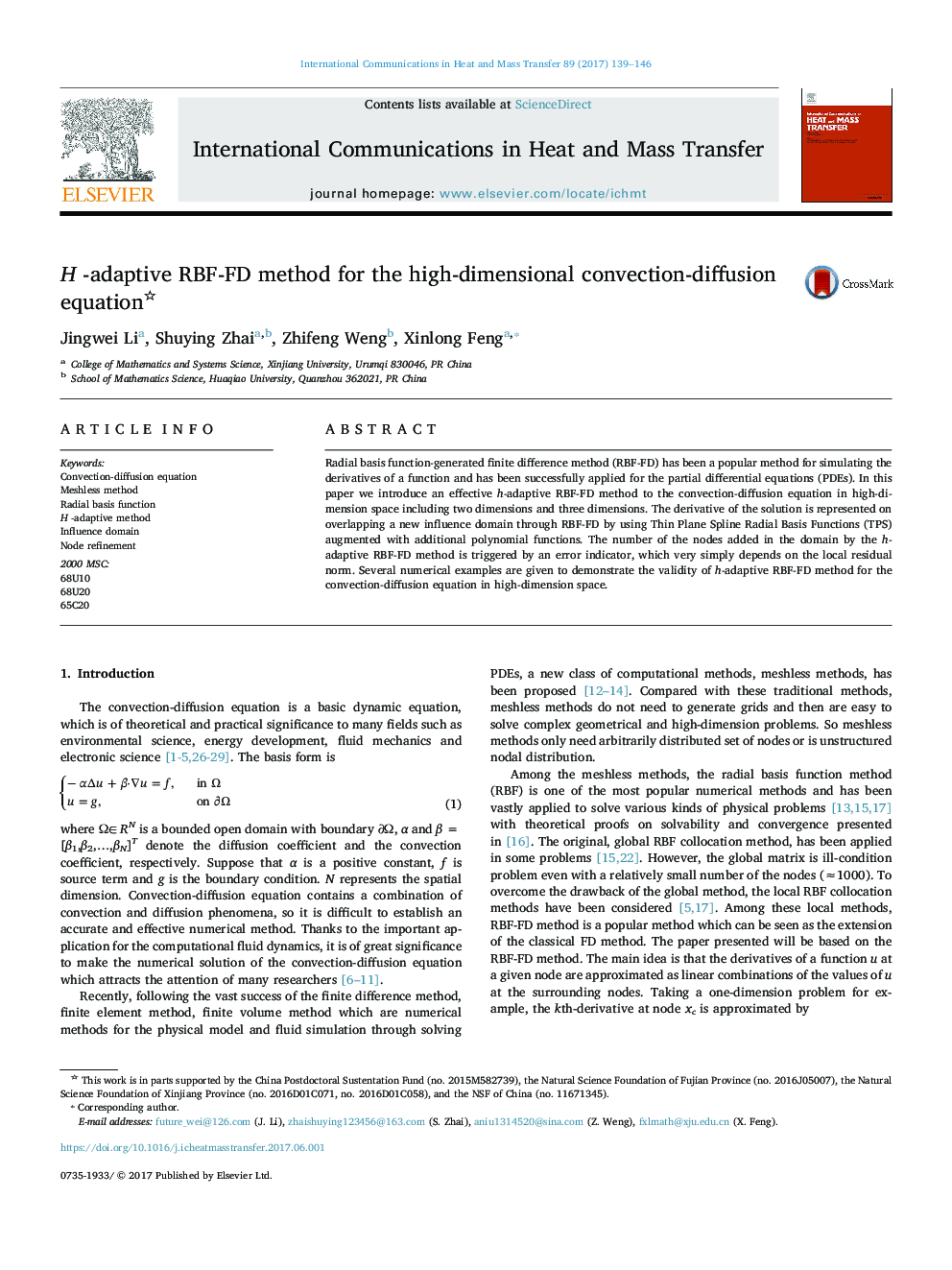 H -adaptive RBF-FD method for the high-dimensional convection-diffusion equation