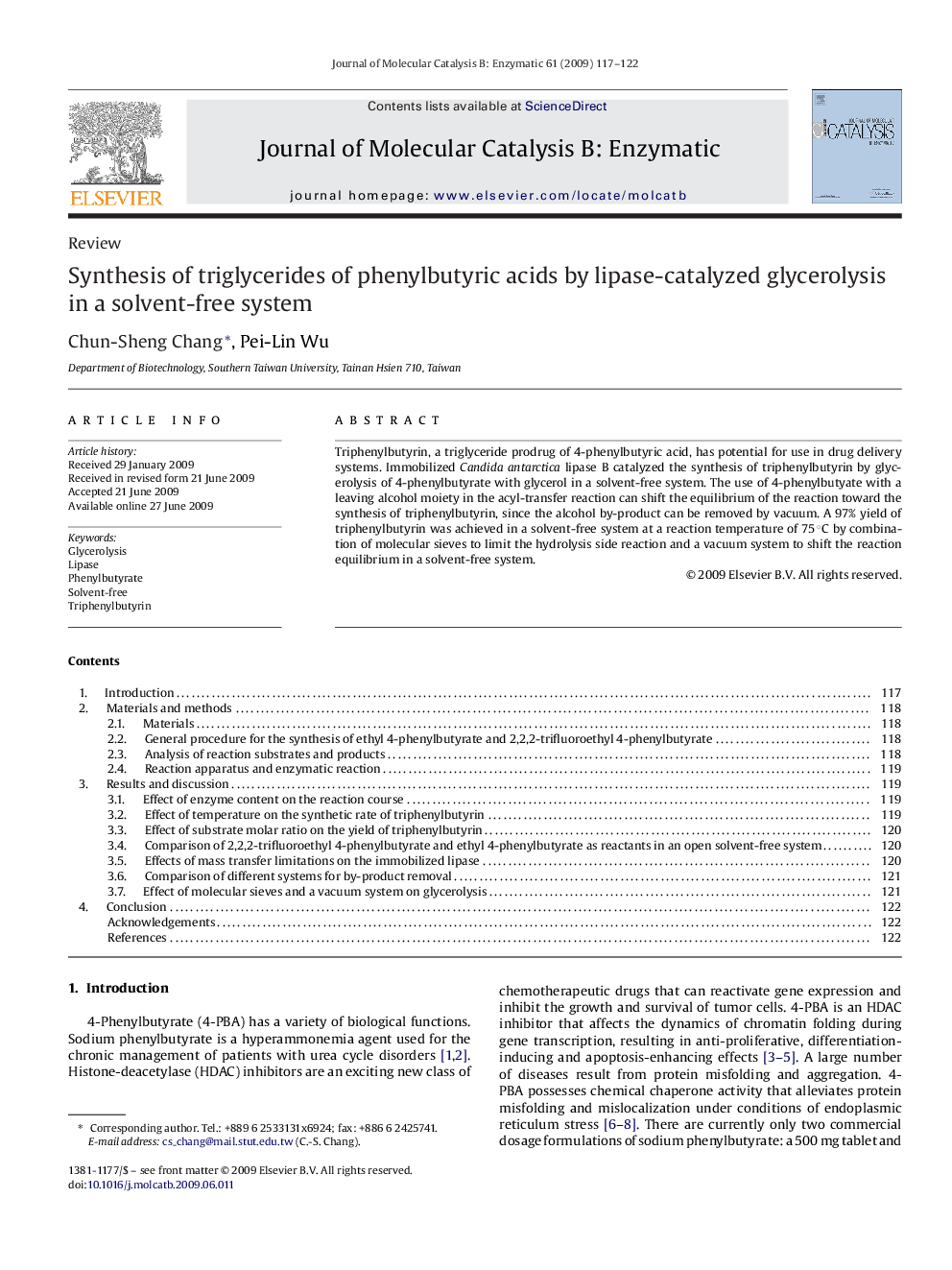 Synthesis of triglycerides of phenylbutyric acids by lipase-catalyzed glycerolysis in a solvent-free system