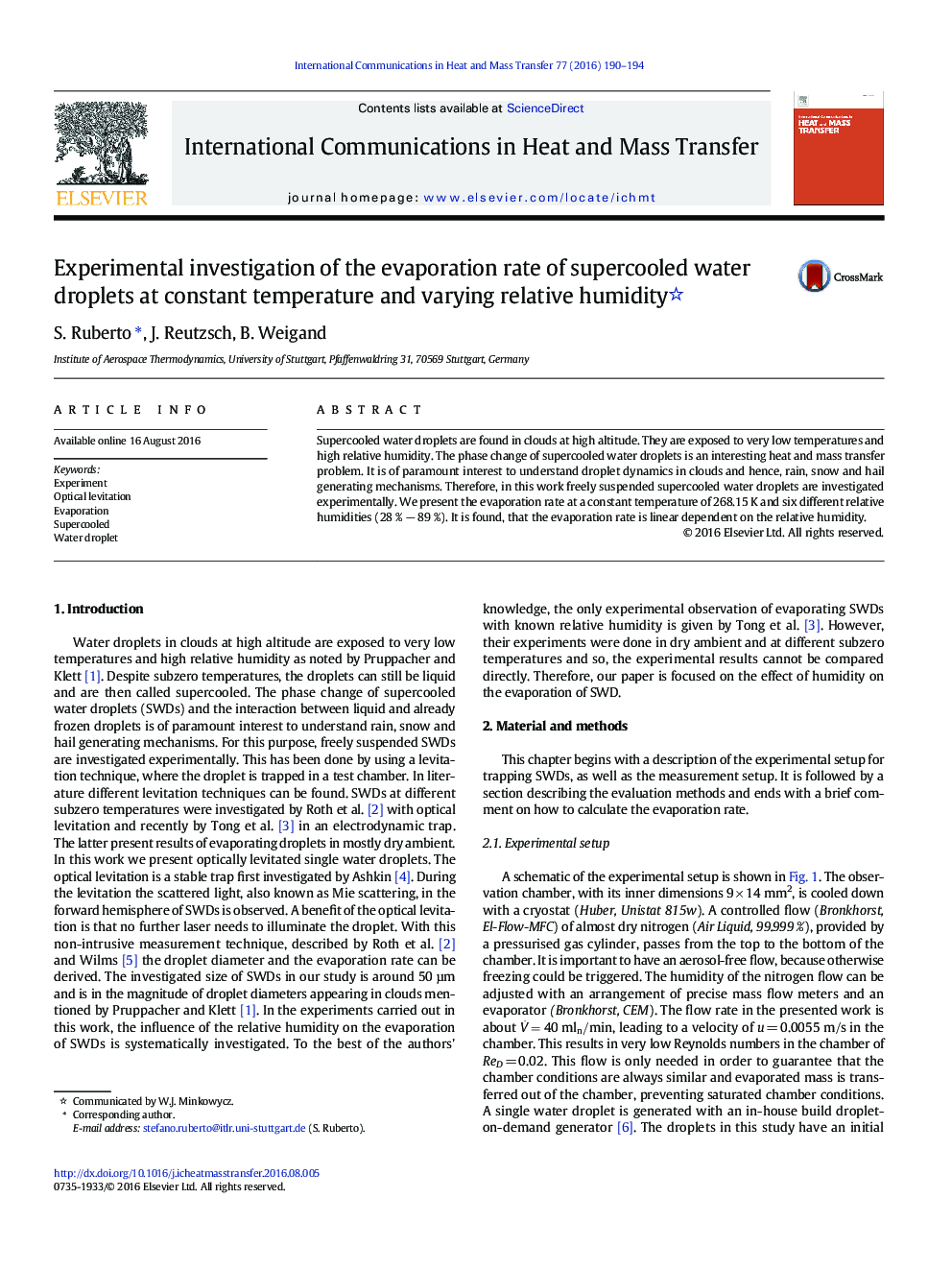 Experimental investigation of the evaporation rate of supercooled water droplets at constant temperature and varying relative humidity