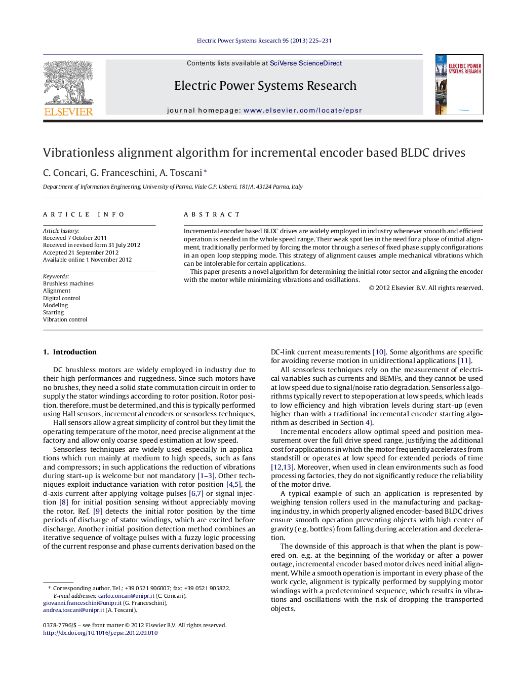 Vibrationless alignment algorithm for incremental encoder based BLDC drives