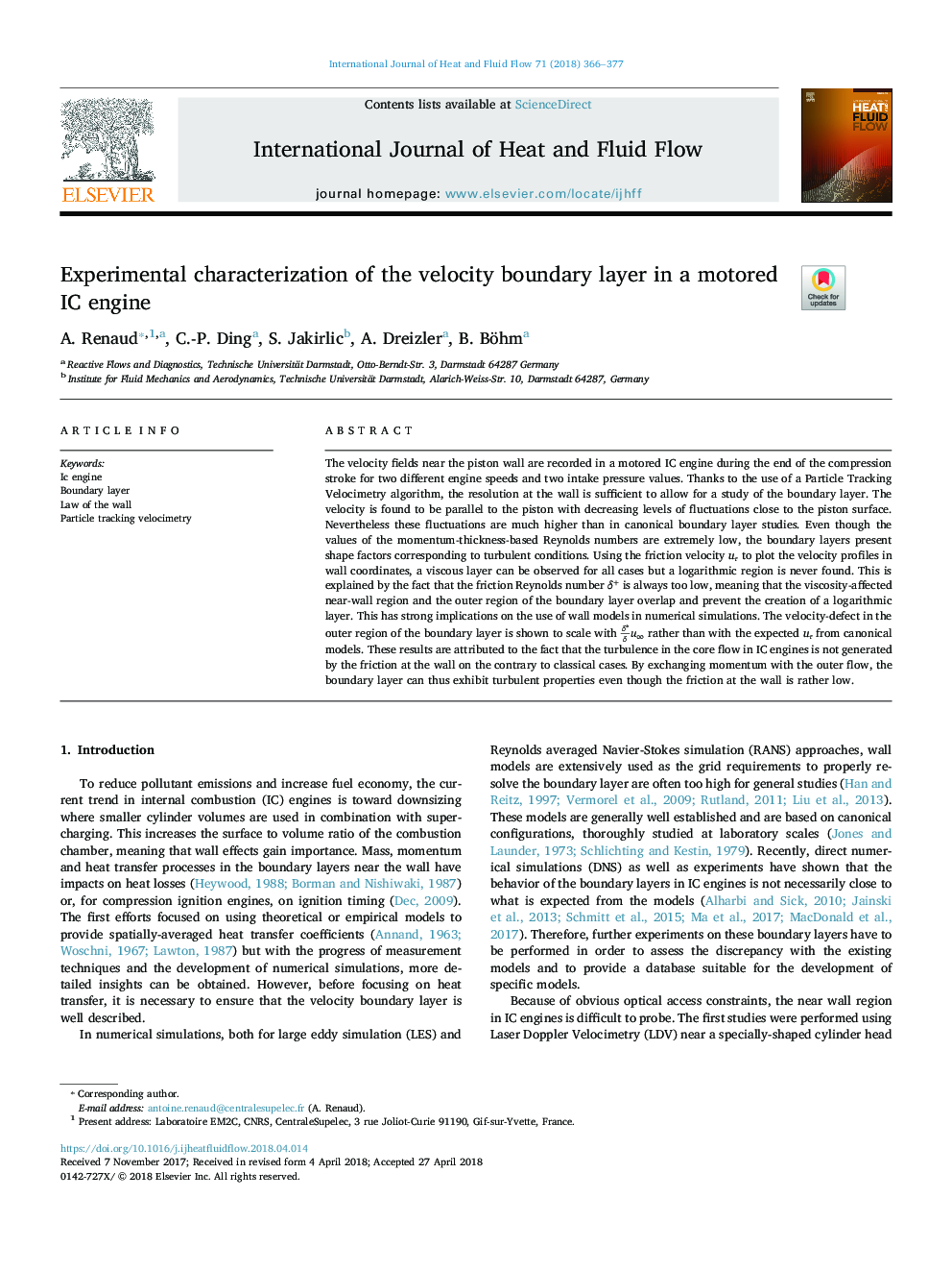 عکس صفحه اول مقاله: Experimental characterization of the velocity boundary layer in a motored IC engine Experimental characterization of the velocity boundary layer in a motored IC engine