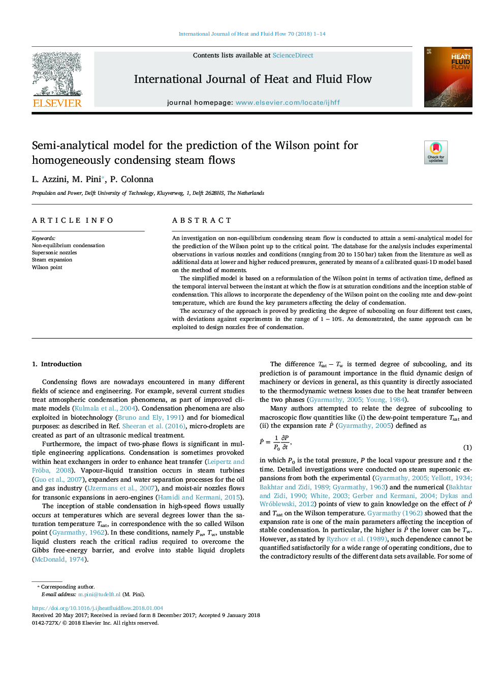 Semi-analytical model for the prediction of the Wilson point for homogeneously condensing steam flows