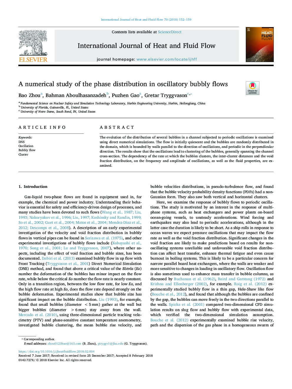 A numerical study of the phase distribution in oscillatory bubbly flows