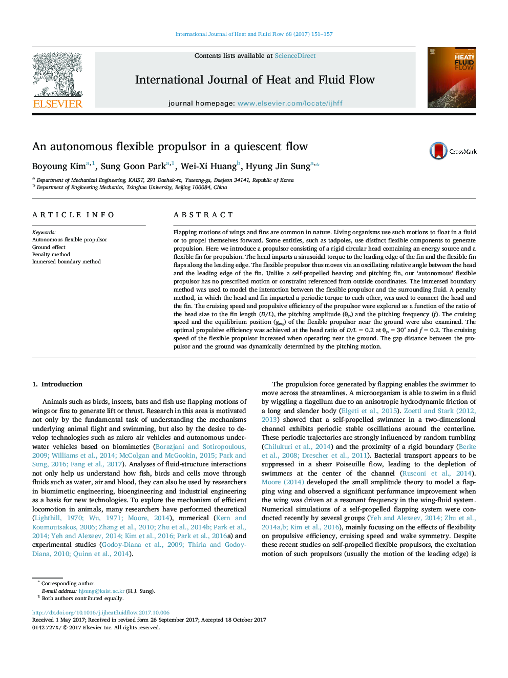 An autonomous flexible propulsor in a quiescent flow