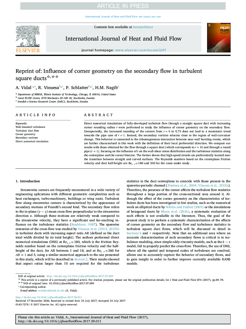 Reprint of: Influence of corner geometry on the secondary flow in turbulent square ducts