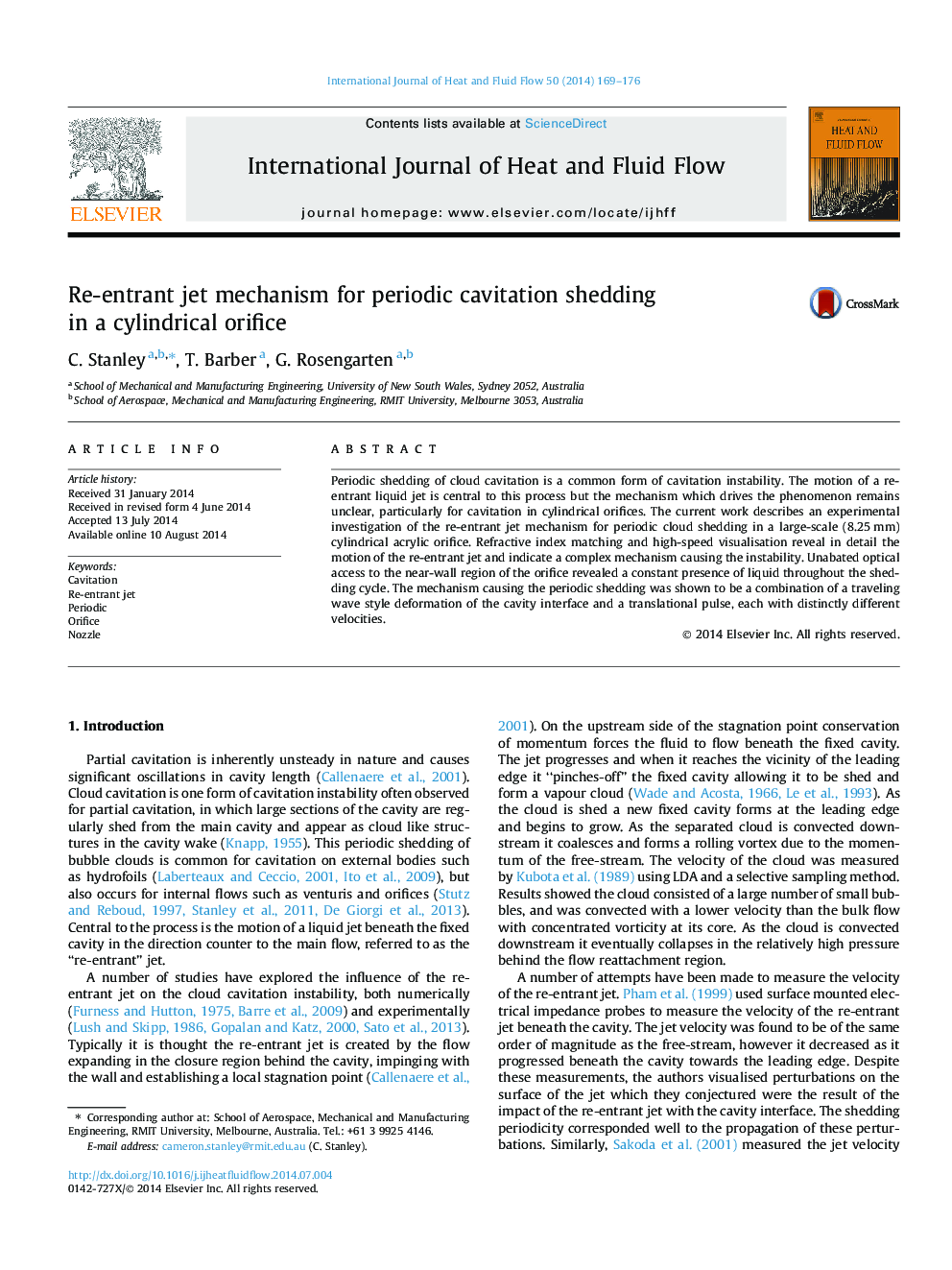 Re-entrant jet mechanism for periodic cavitation shedding in a cylindrical orifice