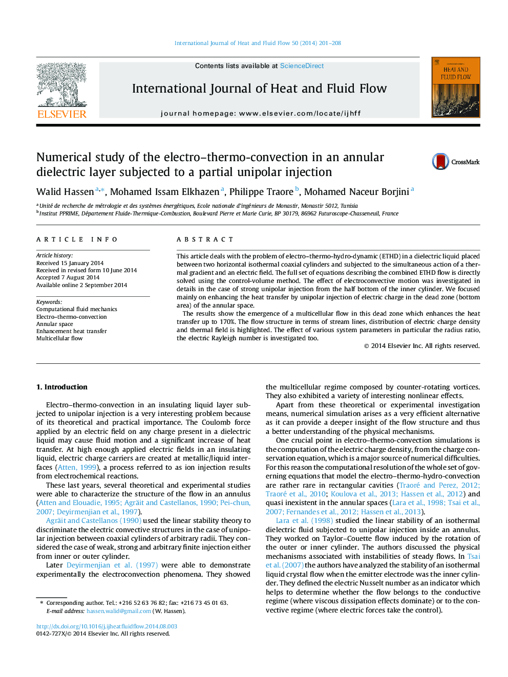 Numerical study of the electro-thermo-convection in an annular dielectric layer subjected to a partial unipolar injection