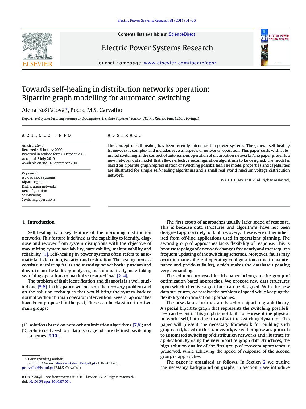 Towards self-healing in distribution networks operation: Bipartite graph modelling for automated switching
