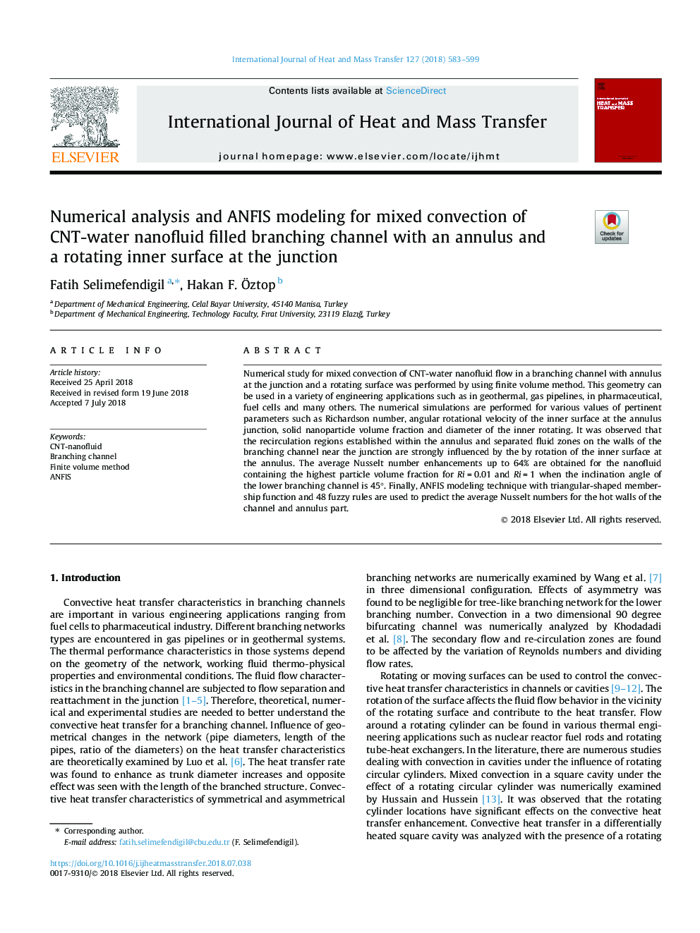 Numerical analysis and ANFIS modeling for mixed convection of CNT-water nanofluid filled branching channel with an annulus and a rotating inner surface at the junction