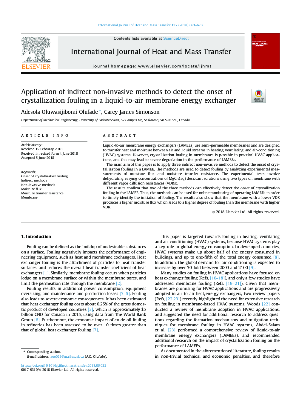 Application of indirect non-invasive methods to detect the onset of crystallization fouling in a liquid-to-air membrane energy exchanger