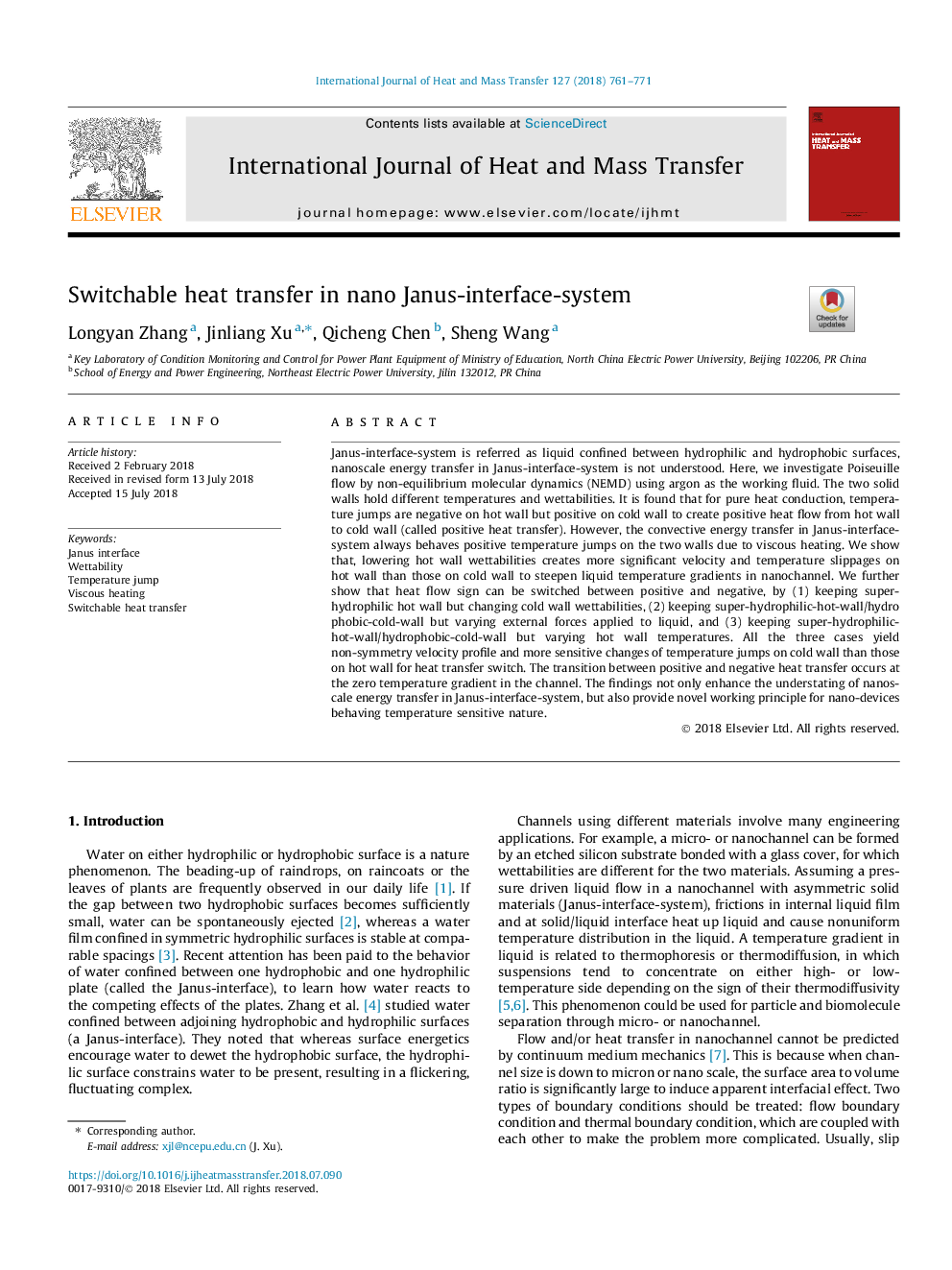 Switchable heat transfer in nano Janus-interface-system