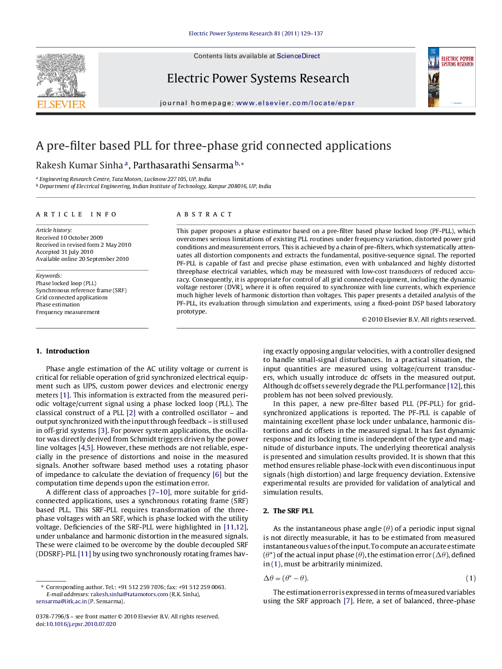 A pre-filter based PLL for three-phase grid connected applications