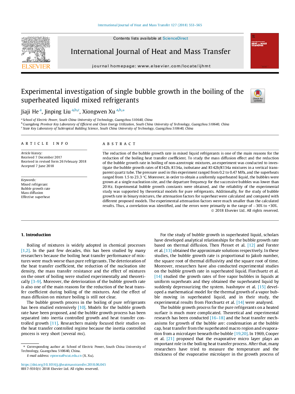 Experimental investigation of single bubble growth in the boiling of the superheated liquid mixed refrigerants