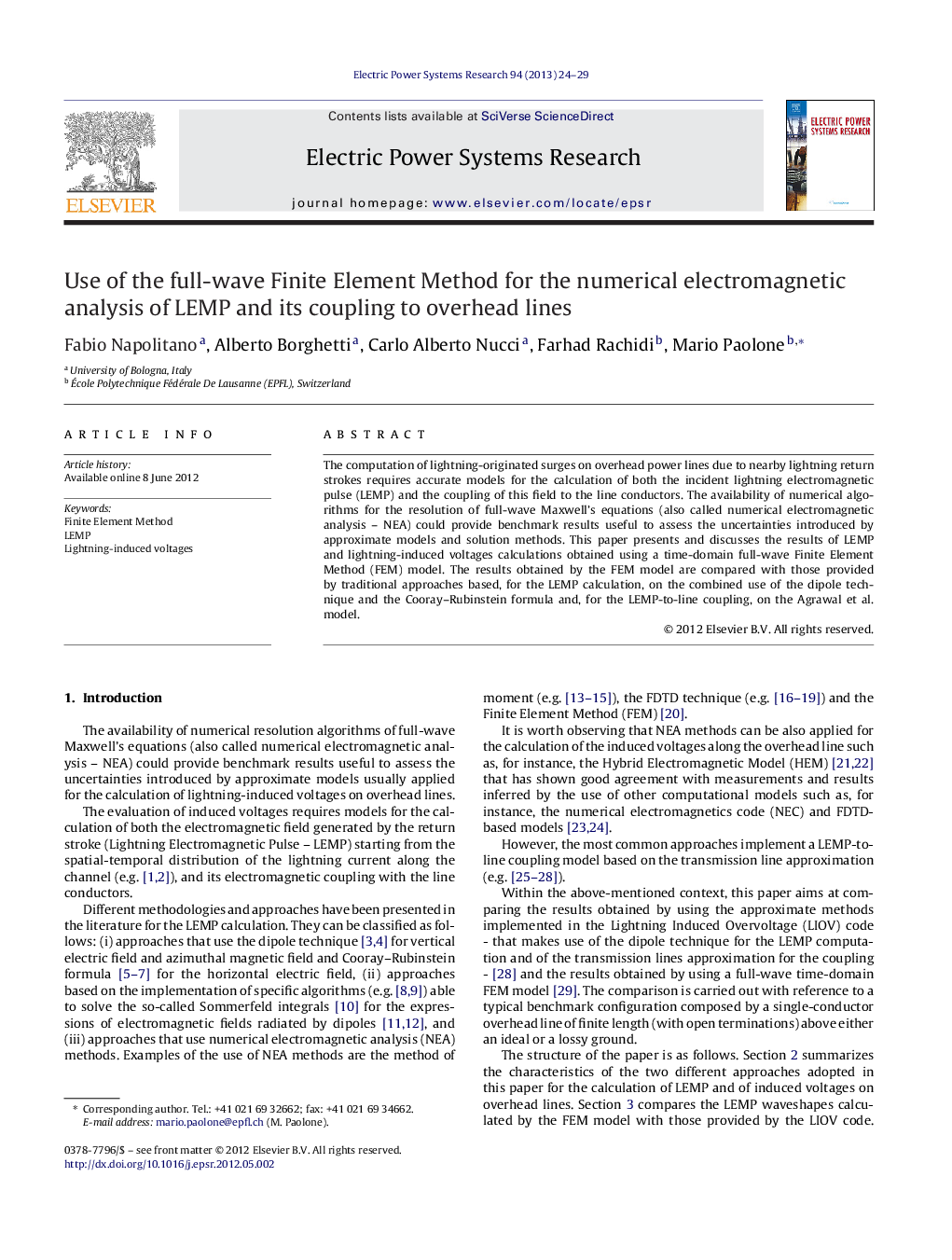 Use of the full-wave Finite Element Method for the numerical electromagnetic analysis of LEMP and its coupling to overhead lines