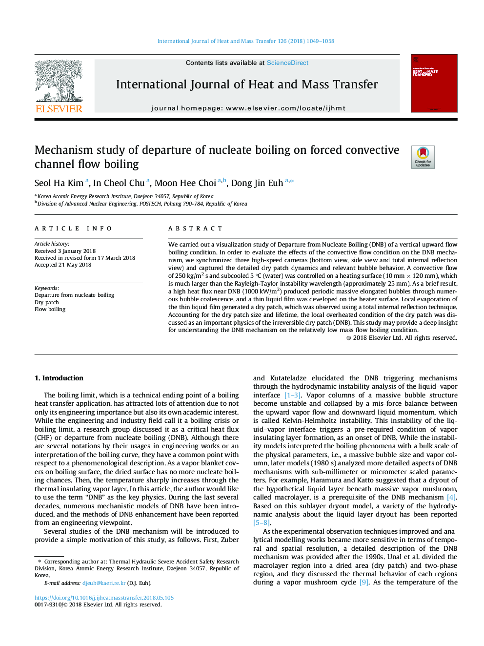 Mechanism study of departure of nucleate boiling on forced convective channel flow boiling