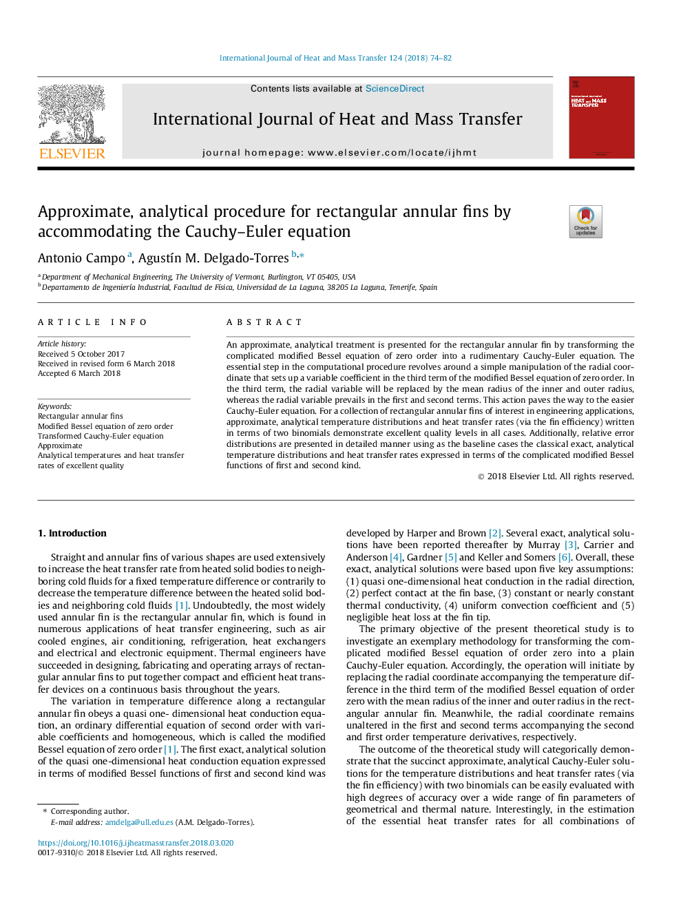 Approximate, analytical procedure for rectangular annular fins by accommodating the Cauchy-Euler equation