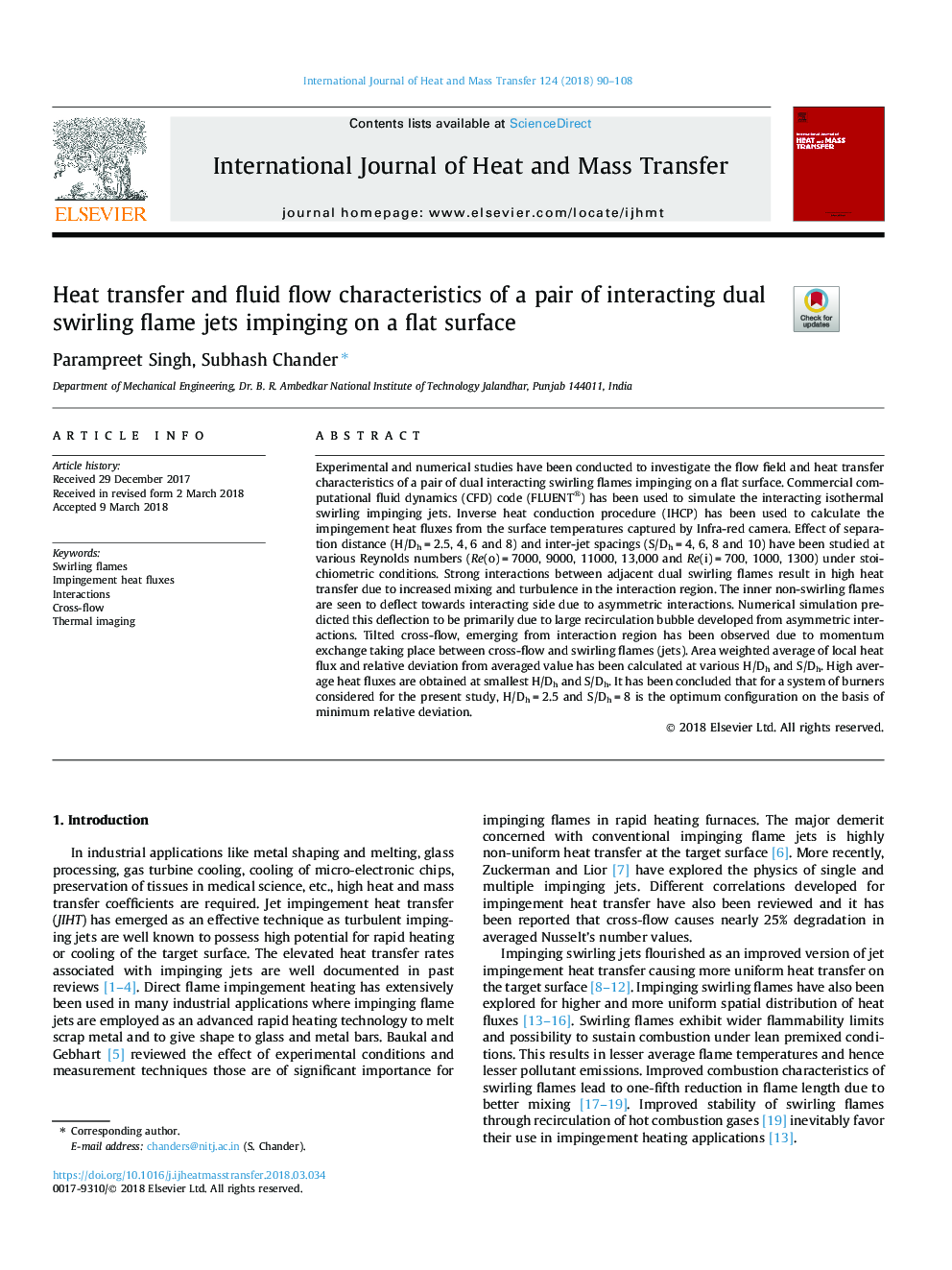 Heat transfer and fluid flow characteristics of a pair of interacting dual swirling flame jets impinging on a flat surface