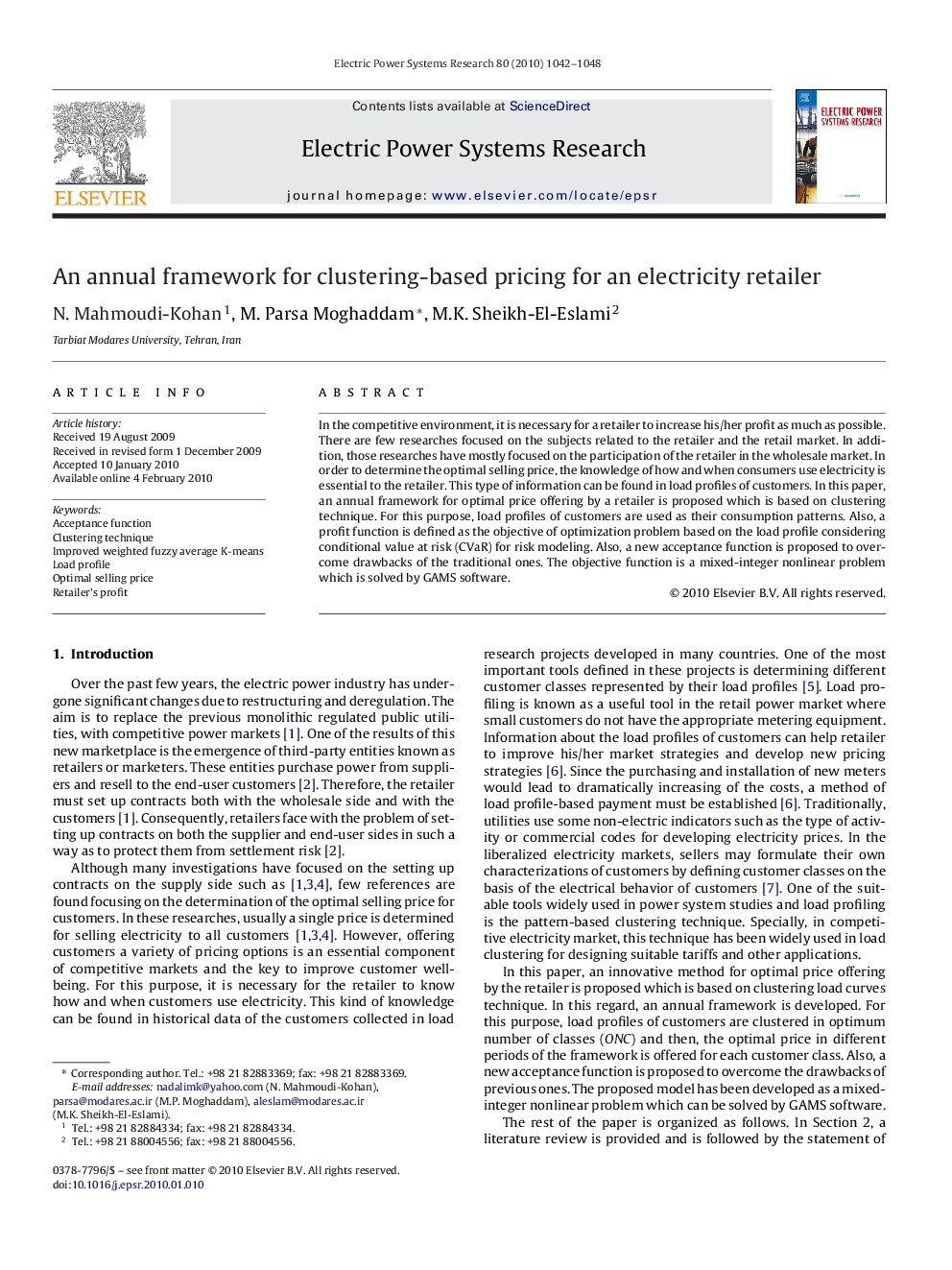 An annual framework for clustering-based pricing for an electricity retailer