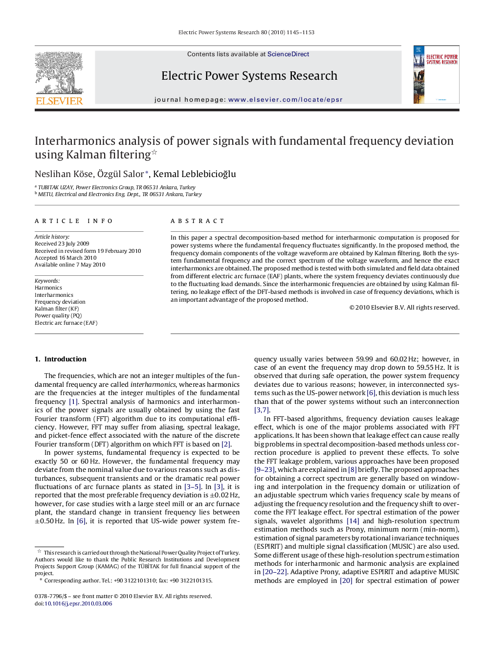 Interharmonics analysis of power signals with fundamental frequency deviation using Kalman filtering 