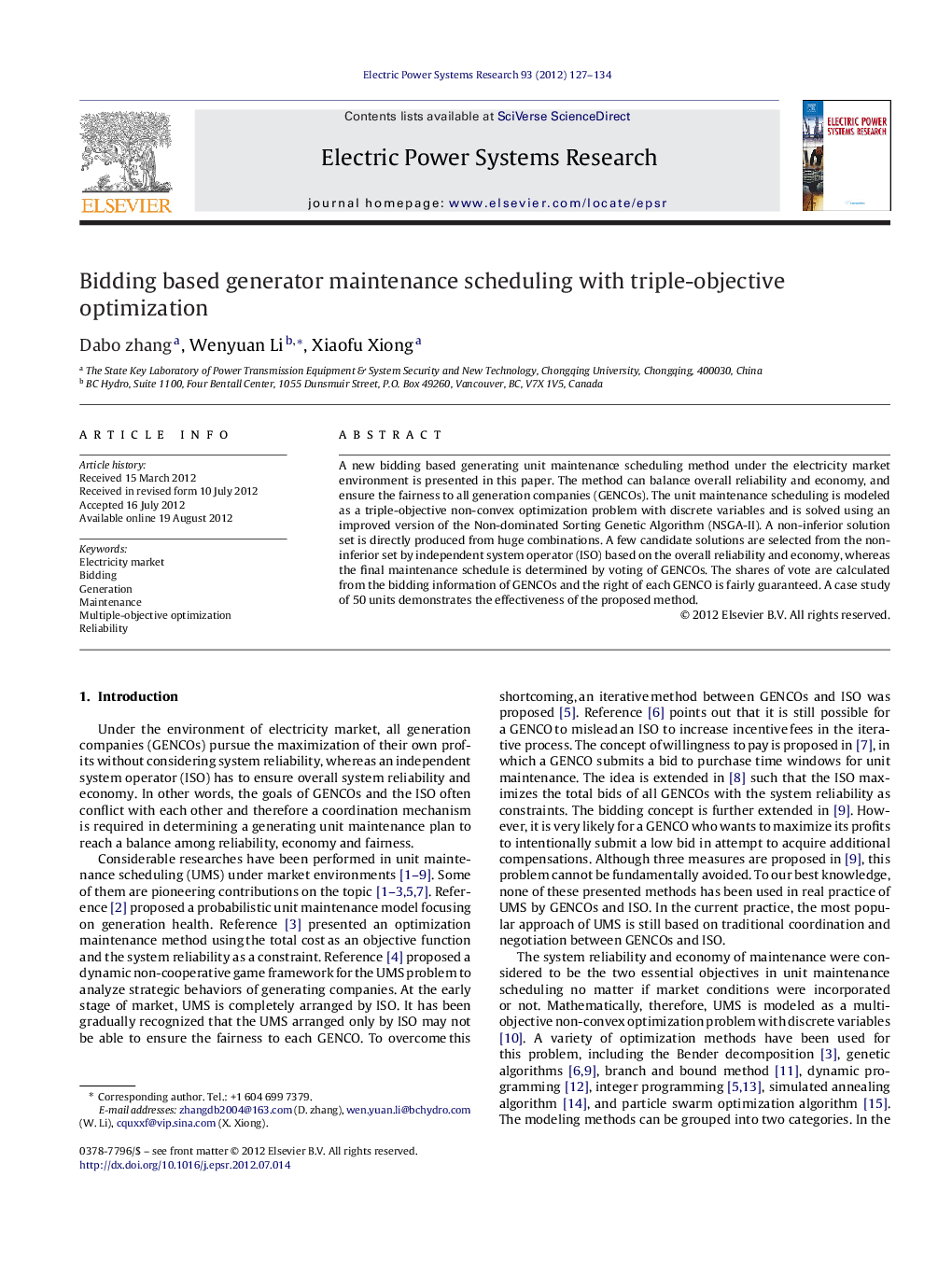 Bidding based generator maintenance scheduling with triple-objective optimization