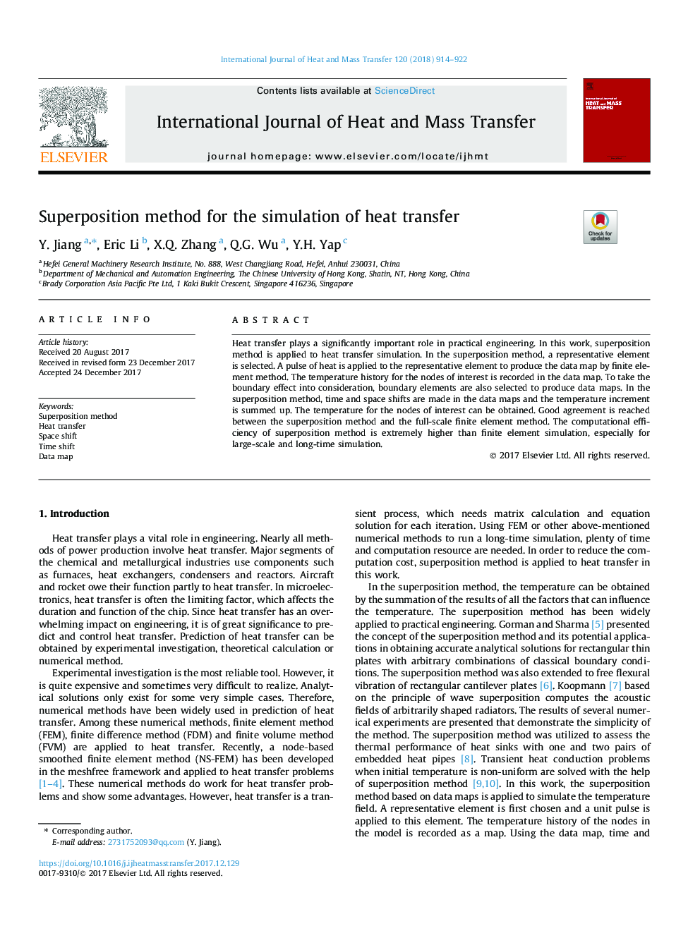 Superposition method for the simulation of heat transfer