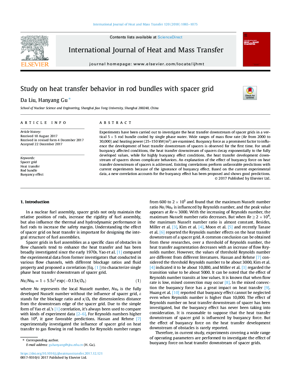 Study on heat transfer behavior in rod bundles with spacer grid