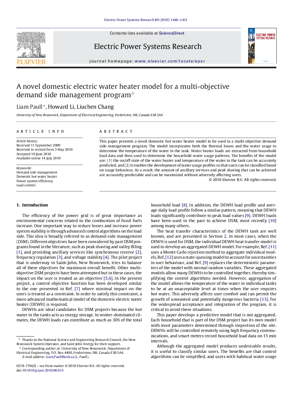 A novel domestic electric water heater model for a multi-objective demand side management program 