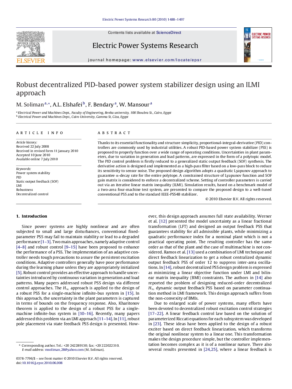 Robust decentralized PID-based power system stabilizer design using an ILMI approach