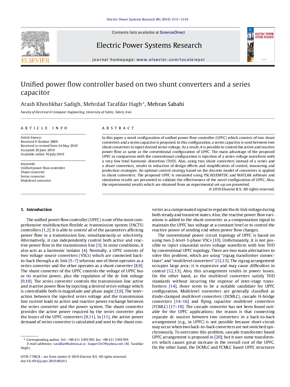 Unified power flow controller based on two shunt converters and a series capacitor