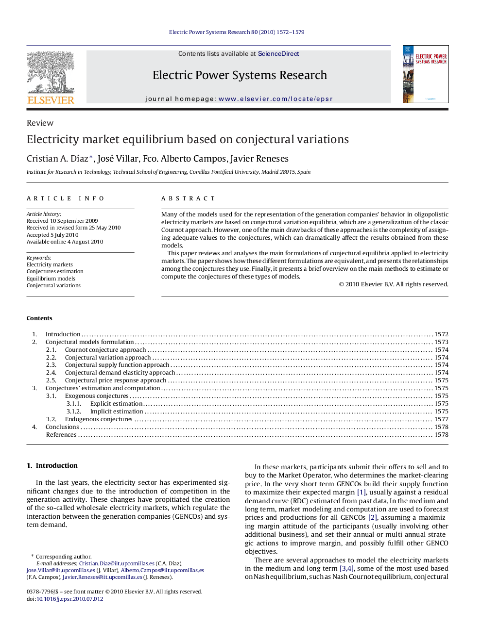 Electricity market equilibrium based on conjectural variations