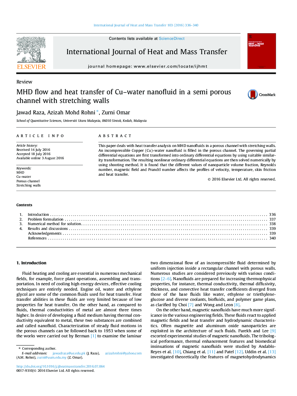 MHD flow and heat transfer of Cu-water nanofluid in a semi porous channel with stretching walls